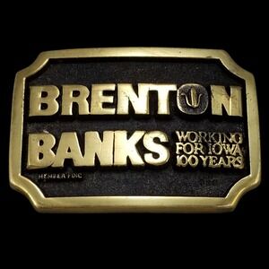 Vintage Brenton‎ Banks Brass Belt Buckle Working For Iowa 100 Years